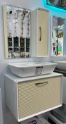 تصویر روشویی کابینتی فول ست بامبو مدل شقایق رنگ طوسی و کرم 
