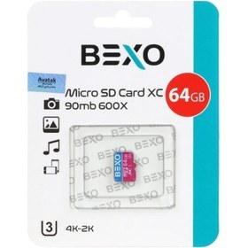 تصویر کارت حافظه microSDHC بکسو مدل 600X کلاس 10 استاندارد UHS-I U3 سرعت (90MB/s) ظرفیت 64 گیگابایت - بی رنگ / مادام العمرشرکت داده پردازی آواتک microSDHC - bexo 600x