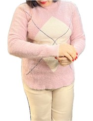 تصویر بلوز بافت وارداتی زنانه طرح لوزی صورتی رنگ imported-pink-diamond-pattern-women-knit-blouse