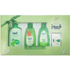 تصویر ست هدیه بهداشتی آلوئه ورا فیروز 4 تکه Aloe vera turquoise 4-piece health gift CODE:2105