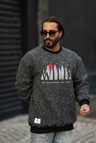 تصویر بافت مردانه یقه گرد گرم بالا - مشکی / 2XL 541