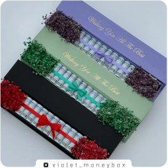 تصویر باکس پول کادویی با گل طبیعی کد ۰۳ 