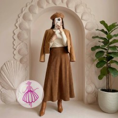 تصویر دامن مخمل کلوش بلند در رنگبندی متنوع(کد1425) 