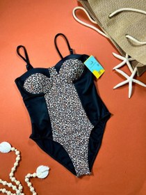 تصویر مایو فانتزی کاپدار ترکیبی پلنگی مدل هفتی Hefty model leopard print fantasy swimsuit