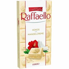 تصویر شکلات سفید نارگیلی و بادام رافائلو Raffaello حجم 90 گرم 