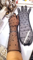 تصویر دستکش توری مجلسی ساق بلند مرواریدی 