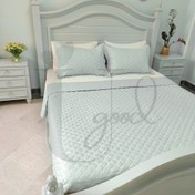 تصویر سرویس روتختی دونفره بهاره مدل آمیتیس نقره ای آبی Bahareh double bed linen set, Amitis model, silver blue