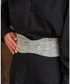 تصویر کمربند طرح ترمه پهن سفید 