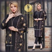 تصویر آموزش الگو و دوخت مانتو کیمونو دورنگ برش دار 