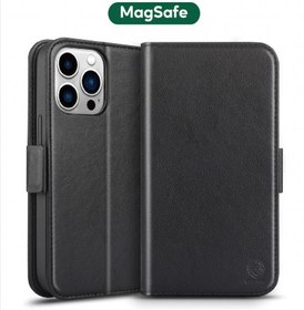 تصویر قاب چرمی کیف پول دار مگ سیفی گرین Green 2 in 1 MagSafe Leather Wallet Phone Case 