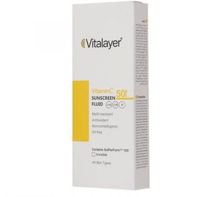 تصویر فلوئید ضدآفتاب بی‌رنگ ویتالیر مدل ویتامین‌سی انواع پوست 50 میل Vitalir colorless sunscreen fluid, Vitamin C model, suitable for all skin types, volume 50 ml