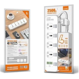 تصویر چند راهی 2 متری برق الدینیو SC4408 ا LDNIO SC4408 4Port USB 2m Charger & Power Strip LDNIO SC4408 4Port USB 2m Charger & Power Strip