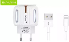 تصویر شارژر دیواری فست شارژ لایتنینگ باوین BAVIN 2.4A Dual Port USB Adapter Charger PC265Y 