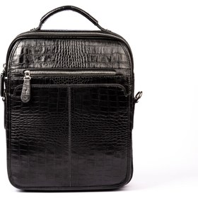 تصویر کیف دوشی چرم طبیعی مدل آناویز چرم (کروکو - مشکی) 