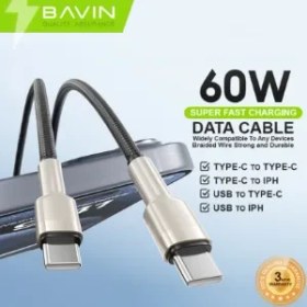 تصویر کابل Type-C به Type-C باوین Bavin CB355 طول 1 متر توان 60 وات 