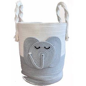 تصویر سبد لاندری قیطانی فیل دو رنگ 40 سانتی متر Two Color Elephant Braided Laundry Basket 40 cm