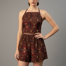 تصویر ست نیم تنه و شورت | مدل پشت گردنی قشقایی 6586 