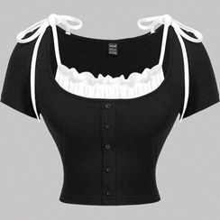 تصویر کراپ پینترستی دو رنگ یقه چین دار 