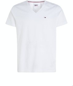 تصویر تی‌شرت مردانه یقه V، سفید برند Tommy Hilfiger Men's V-Neck T-Shirt, White