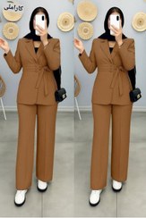 تصویر کت و شلوار زنانه شیک و مجلسی رنگ سبز 