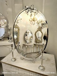 تصویر آیینه و شمعدان عقد و عروس , آینه مدل پاپیون تمام برنزی روکش نقره 