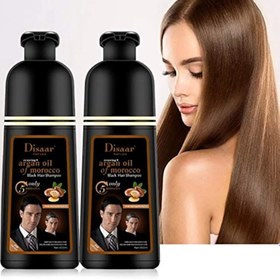 تصویر شامپو رنگ موی قهوه ای و مشکی فوری مردانه و زنانه disaar 400 میلی لیتری Disaar Men's and Women's Instant Hair Color Shampoo, 400ml Bottles, Brown