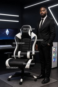 تصویر صندلی گیمینگ مدل جی۲ مشکی سفید 