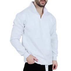 تصویر دورس مردانه یقه نیم زیپ سفید طرح ساده - سفید ساده / White men's dress with a half-zip collar and a simple design