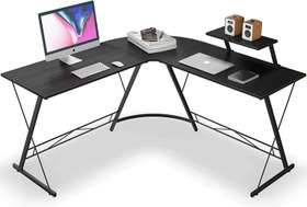 تصویر میز گیمینگ شکل L برند SKY-TOUCH ، میز اداری خانگی با گوشه و قفسه گرد،میز کامپیوتر، میز پایه مانیتور بزرگ، میزی محکم برای نوشتن، میز بازی با قفسه ، مشکی، 50.8 * 18.1 * 28 اینچی- ارسال 15 الی 20 روزکاری 