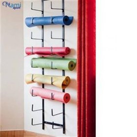 تصویر رک دیواری مت یا زیرانداز یوگا ۱۰ عددی Wall rack mat or yoga mat 