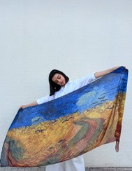 تصویر شال نخی گندمزار با کلاغ ها 