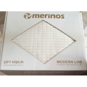 تصویر ست پتو ۳ تکه مدرن لاین رنگ بژ برند merinos Modern Line 3 Piece Blanket Set Bone