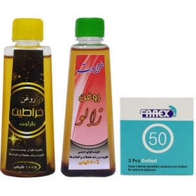 تصویر مجموعه محصولات جنسی طراوت کد 125 به همراه کاندوم فارکس مدل 50 بسته 3 عددی 
