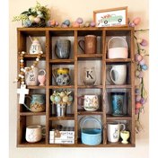 تصویر شلف دیواری ماگ ۴ در ۴ | نظم‌بخش و دکوراتیو تمام چوب روسی | هاما چوب 