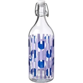 تصویر بطری با درپوش شیشه ای شفاف طرح دار/آبی روشن ۱ لیتر ایکیا مدل IKEA KORKEN IKEA KORKEN Bottle with stopper clear glass patterned/bright blue lilac 1 l