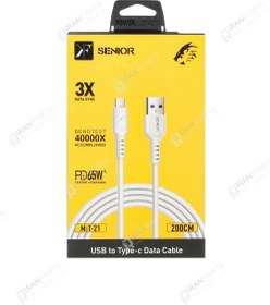 تصویر کابل شارژر تایپ سی کی اف سنیور مدل KF Senior S21-T Type-C cable - دو متری کابل تبدیل TYPE-C-USB مبدل USB به Type-C