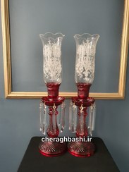 تصویر شمعدان کریستالی باکارات رنگ قرمز 