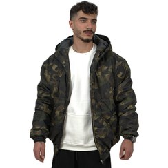 تصویر کاپشن مردانه کلاهدار پشمی سبز ارتشی 