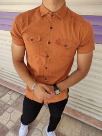 تصویر پیراهن جین دو جیب نارنجی سنگ شور / خنک - نسکافه ای / M 