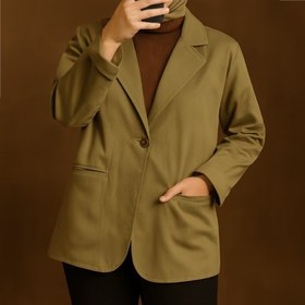 تصویر کت یقه انگلیسی کتان زنانه سبز سدری روشن 