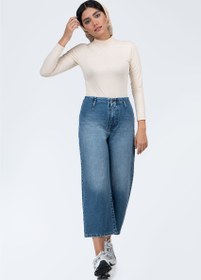 تصویر شلوار جین واید لگ آبی برفکی 310785 blue wide-leg with a flared hem Royal jeans