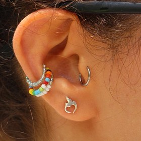 تصویر پیرسینگ نقره قلب آتشی 