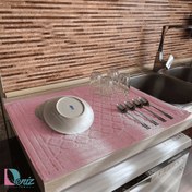 تصویر نمگیر ظروف آشپزخانه طرح خشتی رنگ کالباسی 
