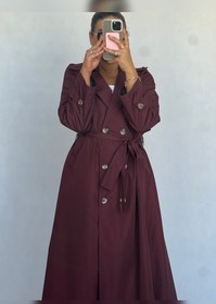 تصویر ترنچ کت زرشکی بلند Trench coat chery