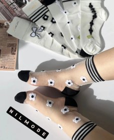 تصویر جوراب نیم ساق شیشه ای طرح دار وارداتی 