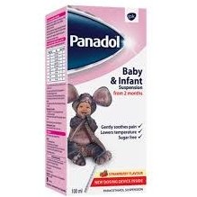 تصویر شربت پانادول 100 ميل ضد درد و تب با طعم توت فرنگی 2ماه تا 5 سال Panadol Baby & Infant Suspension Strawberry Flavor 2 Months to 5 years 100ml