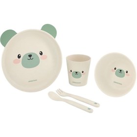 تصویر ست ظرف غذا بامبو طرح Bamboo mint bear food set