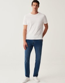 تصویر شلوار جین کتان نازک با طرح لوزی برند ovs Slim-fit cross-hatch cotton jeans