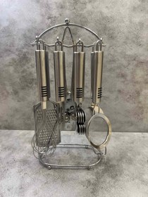 تصویر سرویس ۸ پارچه ابزار آشپزخانه سیلیکونی دسته مشکی ۵ خط یونی هوم 