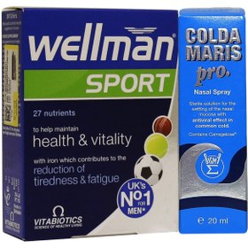 تصویر پکیج ول من اسپورت ویتابیوتیکس و اسپری بینی پروفیلاکتیک کلدا ماریس Wellman Sport Vitabiotics and Prophylactic Nasal Spray Colda Maris